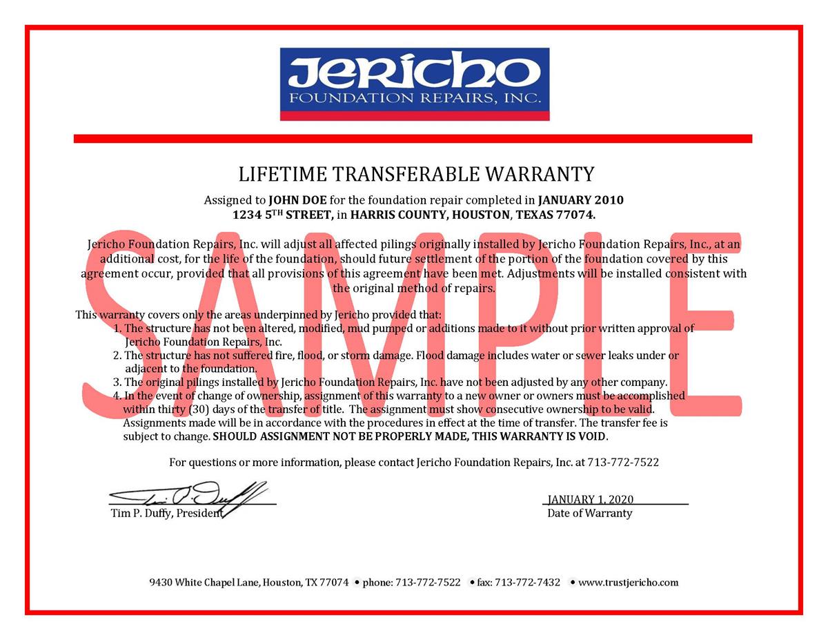 Sample Transfer Warranty